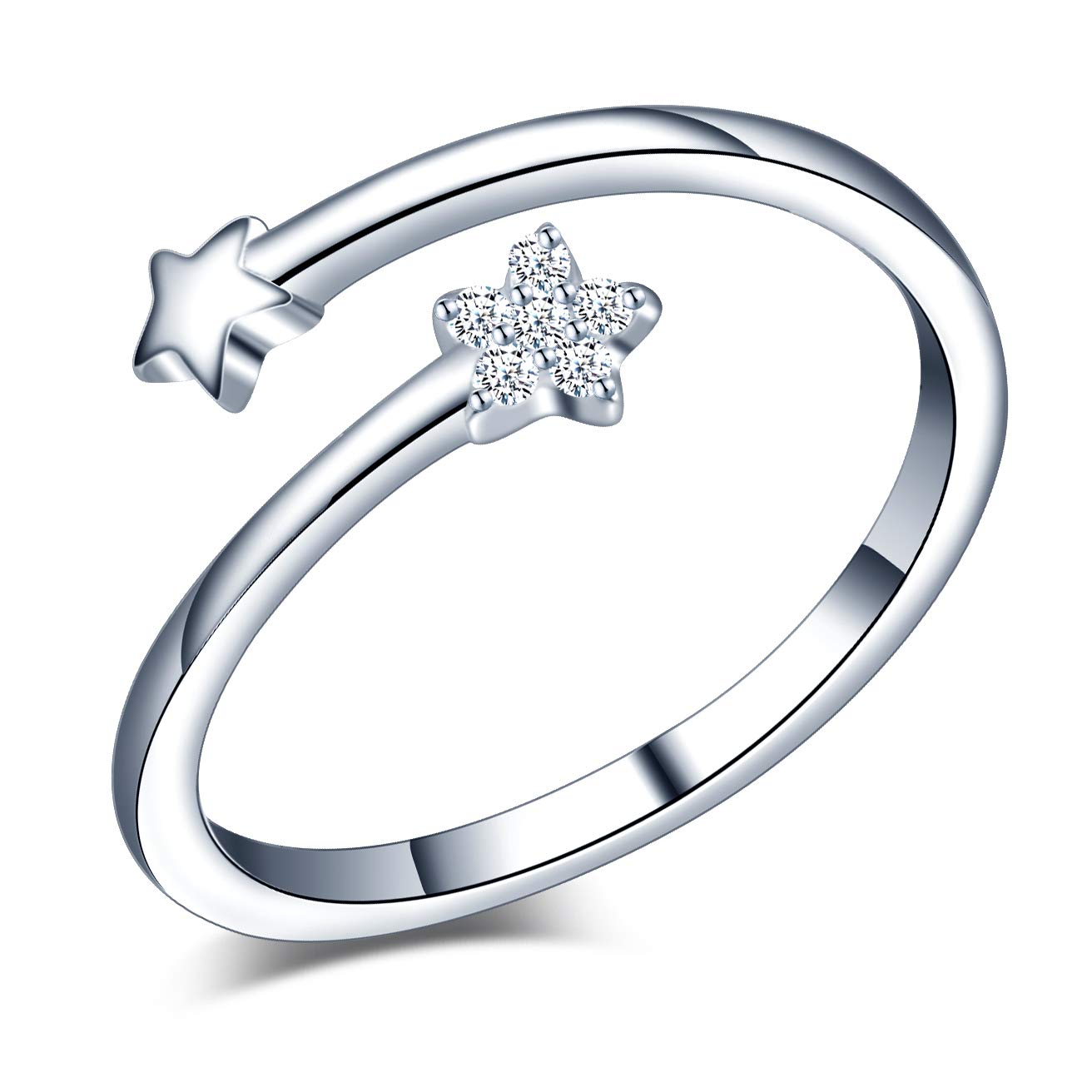 Yumilok Solid 925 Sterling Silver Star Adjustable Ring for Women Girls Gift with Box, Size L-R