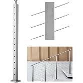 VEVOR Stair Cable Railing Post, 12 30&deg; Pre-Drilled Holes, 42x2x2 Inches Stainless Steel Cable Railing System Kit for Indoor Outdoor Deck Balcony, 1 Pack, Silver, Product ID 1JZLGZXYS1062TLWC001V0