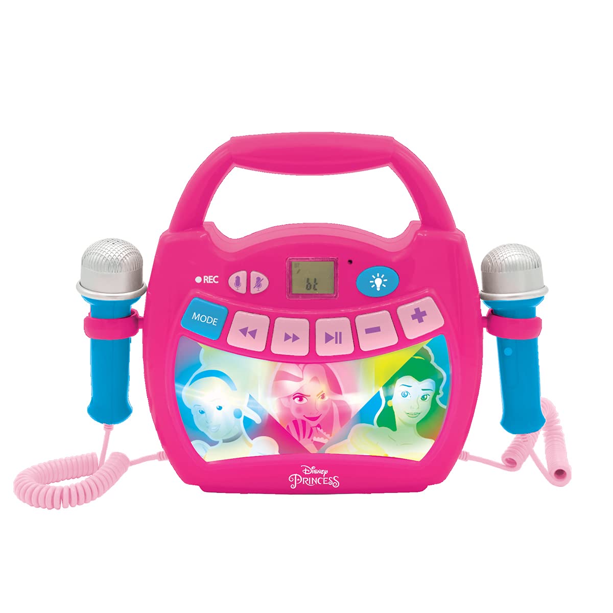 LEXIBOOK, Disney Princess, Portable karaoke digital player for kids, Microphones, Light effects, Bluetooth®, Record and voice changer functions, Pink, MP320DPZ