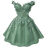 Youjiayi 3D Butterfly Short Homecoming Dresses for Teens Off Shoulder DAMA Dress for Quinceanera Puffy Tulle Short Prom Dress