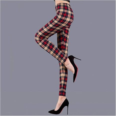 Amazon Co Jp Wldzsw タータンチェックレギンスレディースパンツレギンスファッションフィットネスレギンスジムスポーツ大型ハイウエストパンツ Color Khaki Plaid Size One Size ホーム キッチン