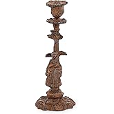 Sungmor Vintage Cast Iron Candle Holder, 10.2" Tall Rustic Noblewoman Figurine Candlestick - Decorative Taper Candle Stand for Home, Tabletop, Mantel Display - Gothic, Medieval, or Farmhouse Décor