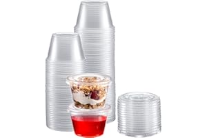 Zeml Portion Cups with Lids (4 Ounces, 100 Pack) | Disposable Plastic Cups for Meal Prep, Portion Control, Salad Dressing, & Medicine | Small Plastic Condiment Container