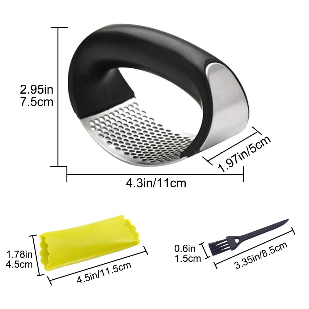 Quiklet Garlic Press Rocker Stainless Steel Ginger Crusher Squeezer and Peeler Kitchen Tool Set (Black)