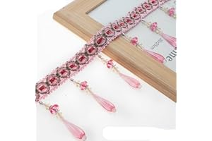 Yalulu 4 Yards Braid Hanging Beads Pendant Tassel Trim Hanging Ball Fringe Fabric Ribbon Trimming DIY Craft Sewing Accessory for Home Curtain Decoration (Pink)