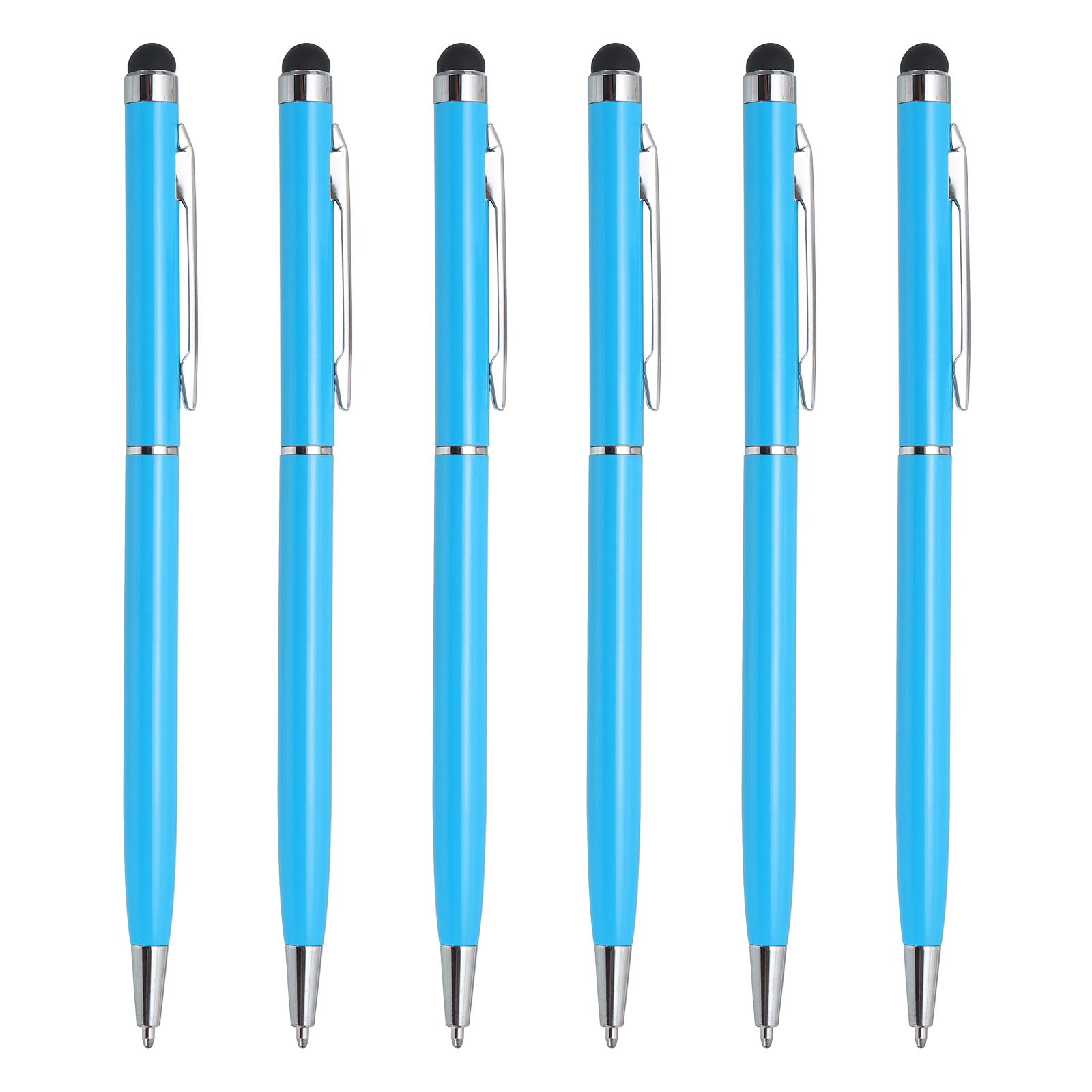 uxcell 6pcs Metal Stylus Pen Ballpoint Pen 2 in 1 Universal Retractable Ink Pen with Stylus Tips for All Capacitive Touch Screen Device, Light Blue