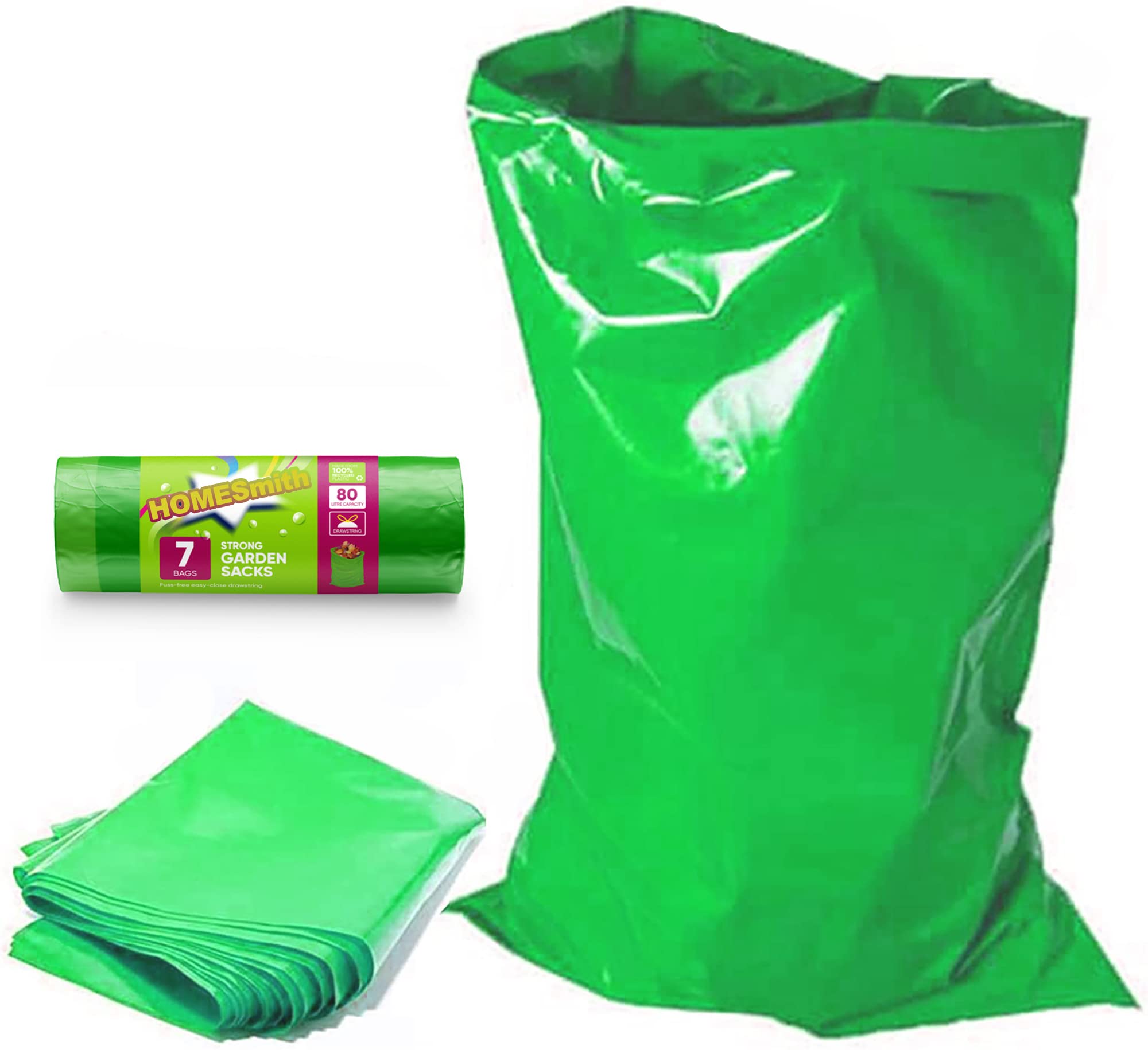HOMESmith Large Heavy Duty Garden Sacks Builders and DIY Choice Rubble Bags - Pack of 7, Green