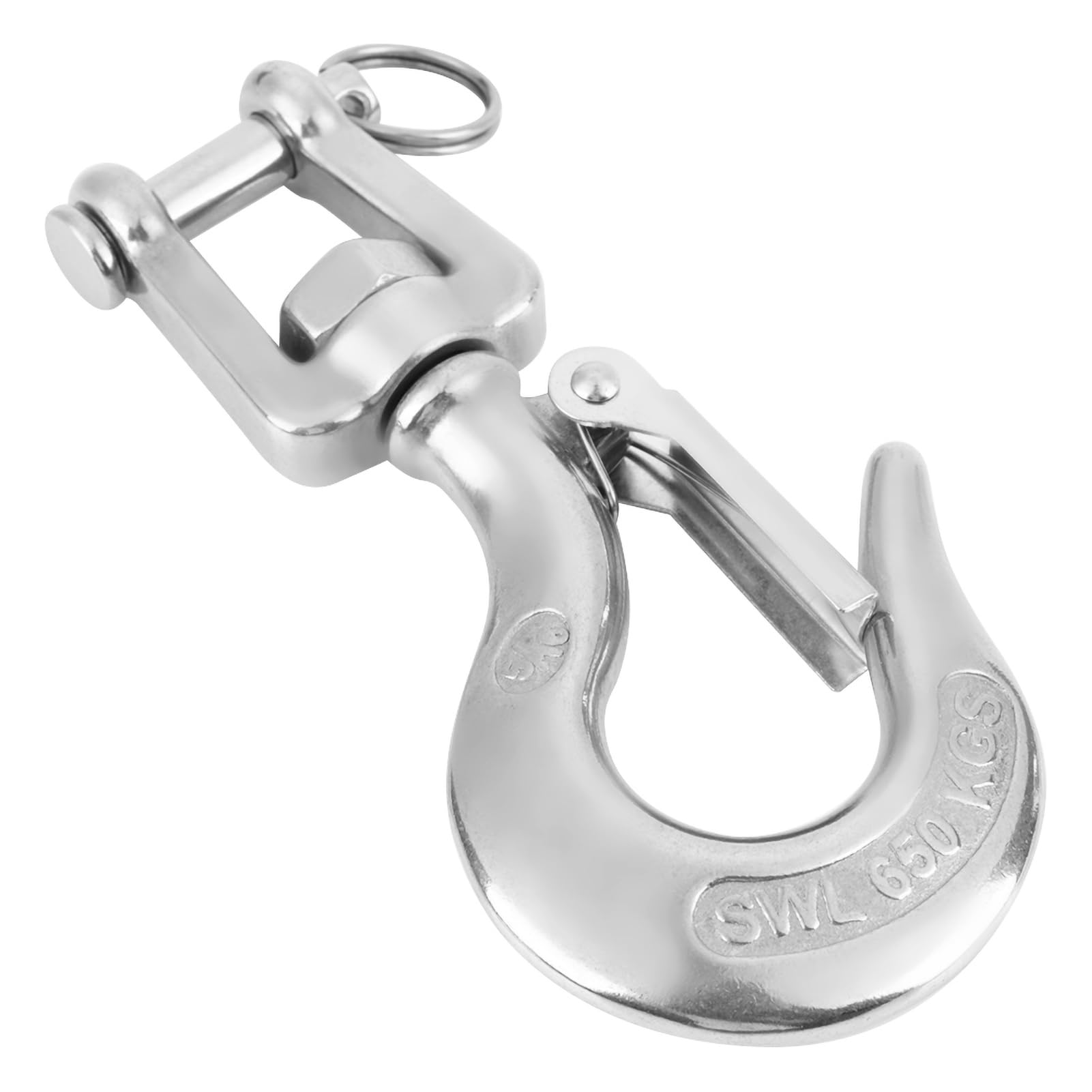 Swivel Hook, Fork-Type Rotating Cargo Hook, Heavy Duty Swivel Lifting Hook, Stainless Steel Swivel Lifting Hook with Latch, Rigging Accessories (650kg)
