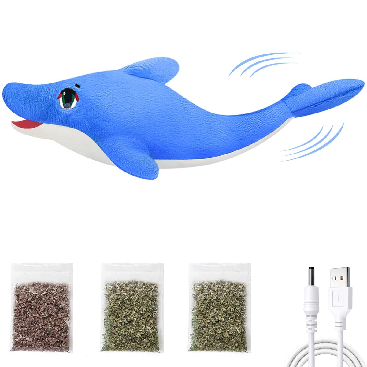 Floppy Fish Cat Catnip Toys, Flapping Interactive Electric Kitten Toy for Indoor Cats Chew, Moving Fish Kicker Toy Realistic with USB Charger, Simulation Automatically Wagging Tail (Dolphin)1