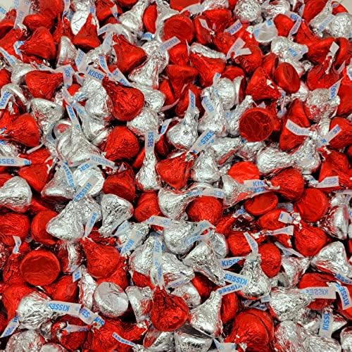 Hershey's Kisses Milk Chocolate Candy Red and Silver Foils Individually Wrapped Bulk Kisses
