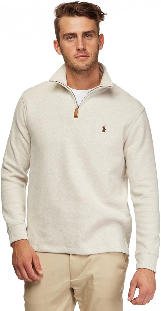 Polo Ralph Lauren Mens Half Zip French Rib Cotton Sweater (FadedCreamn, S) at Amazon Menâs 