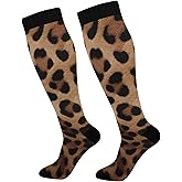 GOODOLD Leopard Print Compression Socks 20-30mmHg for Women Men - Knee High Wide Calf for Pain Relief, Better Blood Flow