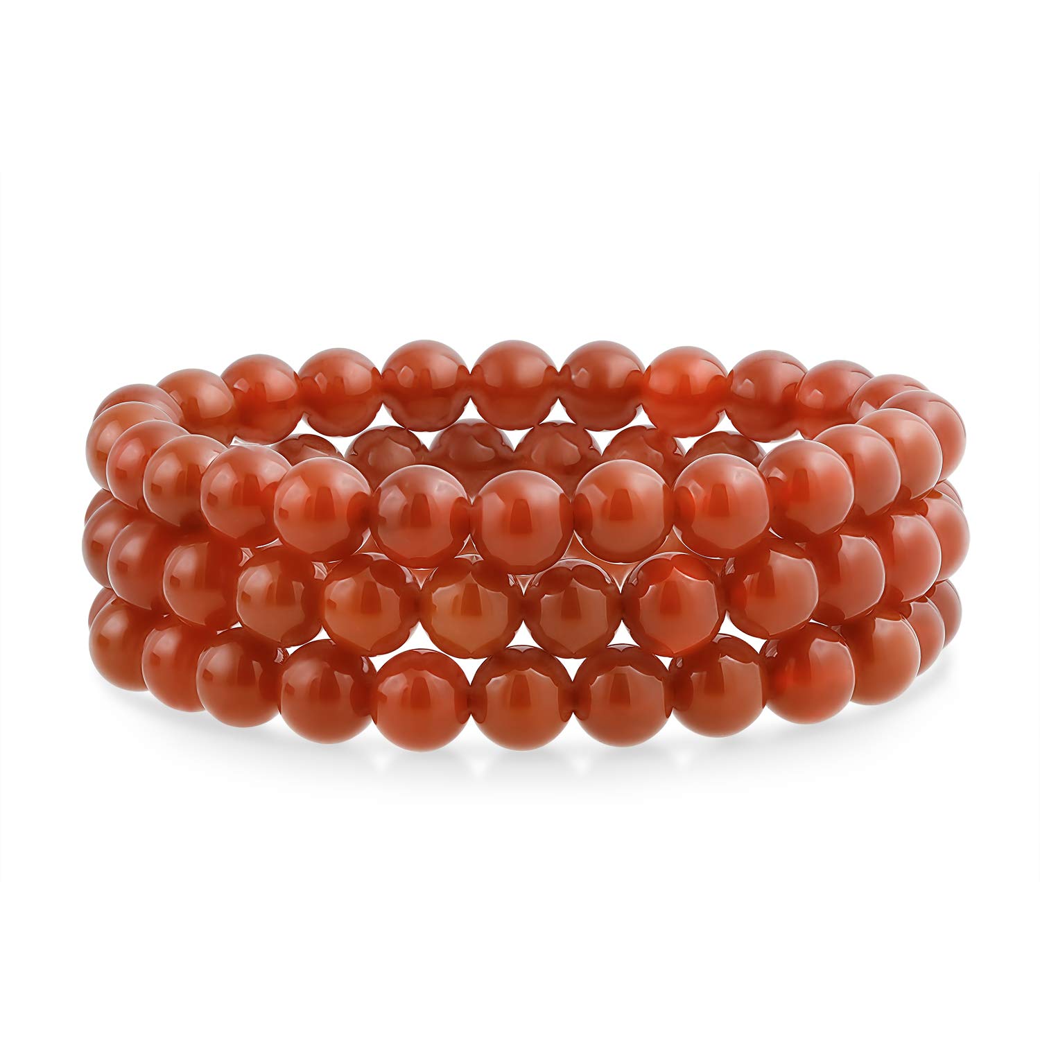 Bling Jewelry Set Of 3 Plain Stacking Round Carnelian Red Stone Ball Bead Stackable Strand Stretch Bracelet For Women Teen For Men 8MM