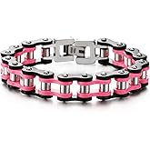 COOLSTEELANDBEYOND Ladies Stainless Steel Motorcycle Bike Chain Bracelet with Buckle Clasp Polished