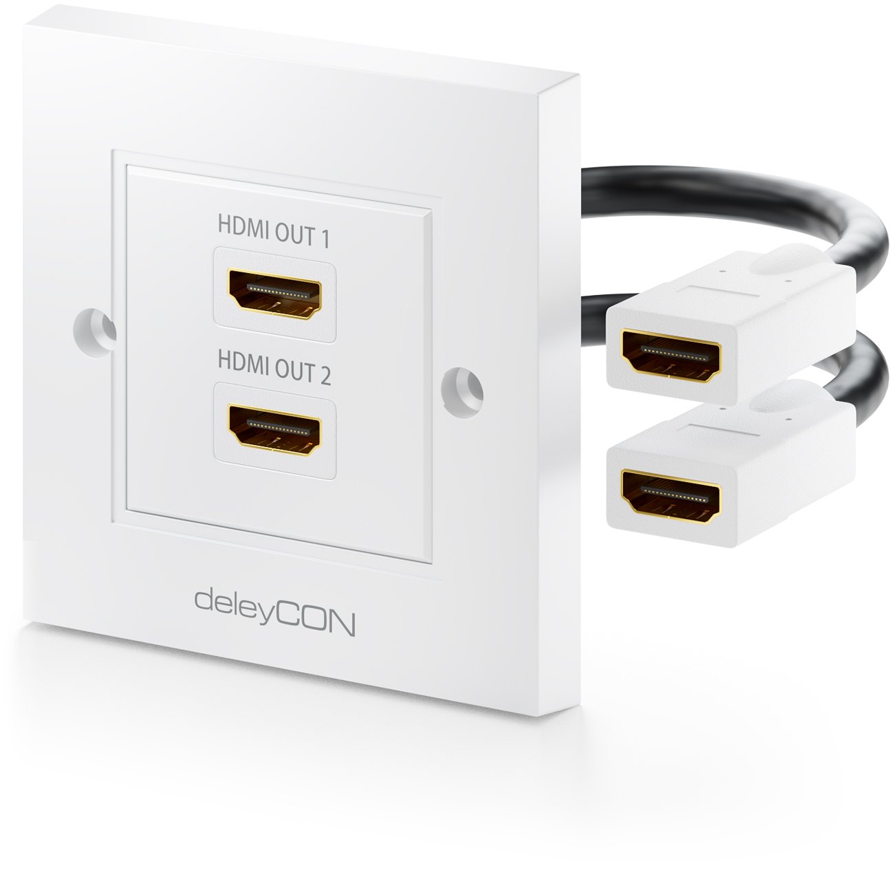 deleyCON HDMI Wall Box 2x HDMI Port Flush-Mounted Installation 3D FULL HD HDTV 4K 2160p - White