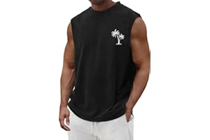 Mens Vintage Tank Tops Casual Summer Beach Vacation Hawaiian Graphic Muscle Gym Palm Tree Sleeveless Tee Shirts