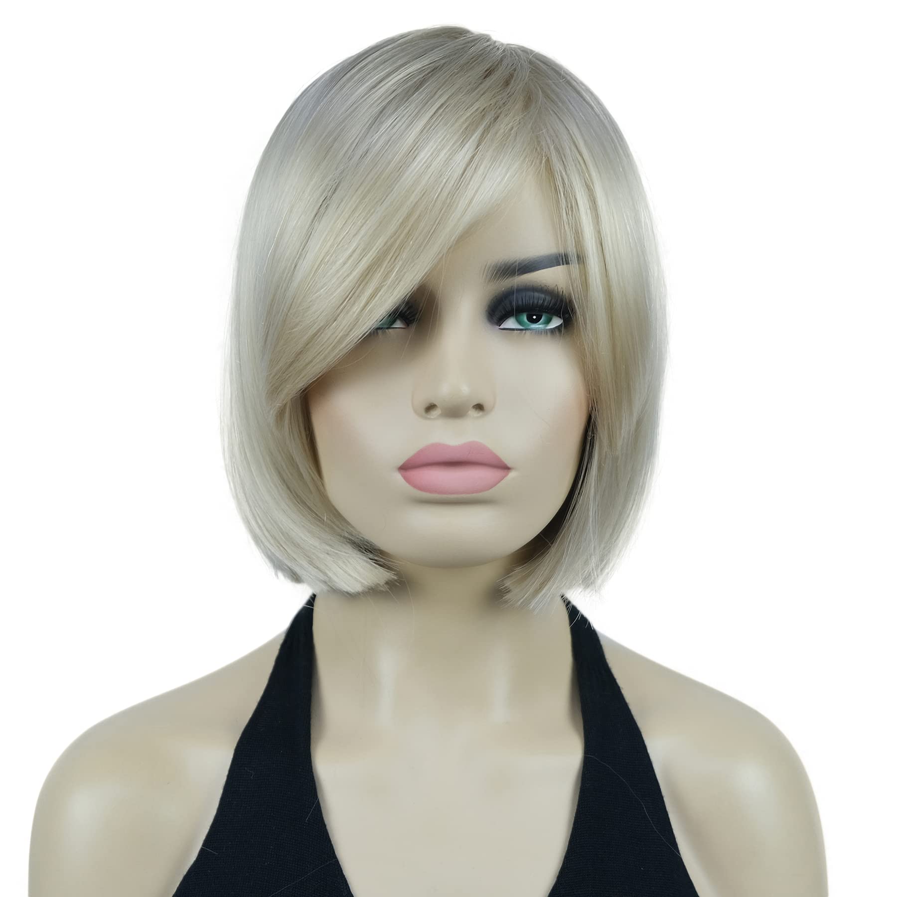 Lydell 8" Straight Short Wigs Bob Hair with Bangs Cute Central Dot Top Heat Resistant Synthetic Wigs (122 Dark Blonde)