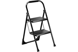 ALPURLAD Step Ladder 2 Step Stool Folding Step Stools for Adults with Handgrip & Anti-Slip Sturdy and Wide Pedal 330lbs Stepladder Multi-Use for Household & Office Foldable Step Stool (Black New)