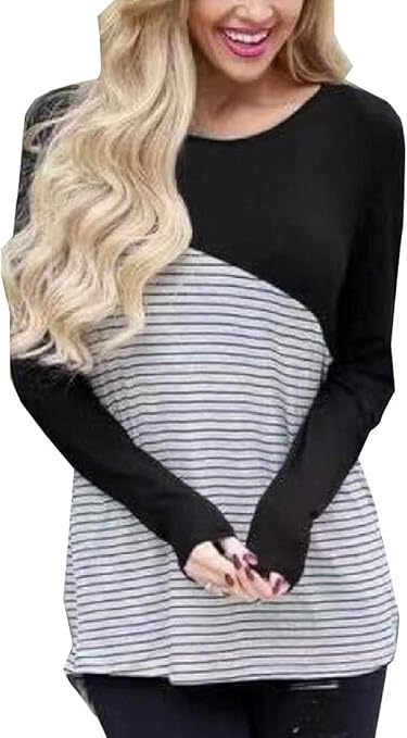 Women Long Sleeve T Shirts Round Neck Stripe Shirts Top at Amazon Womenâs Clothing store