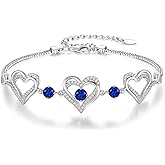 CDE Forever Love Heart Charm Link Bracelet for Women, 925 Sterling Silver Birthstone Bracelet Mother's Day Gift Anniversary Christmas Birthday Jewelry Gifts for Women Wife Her Girlfriend