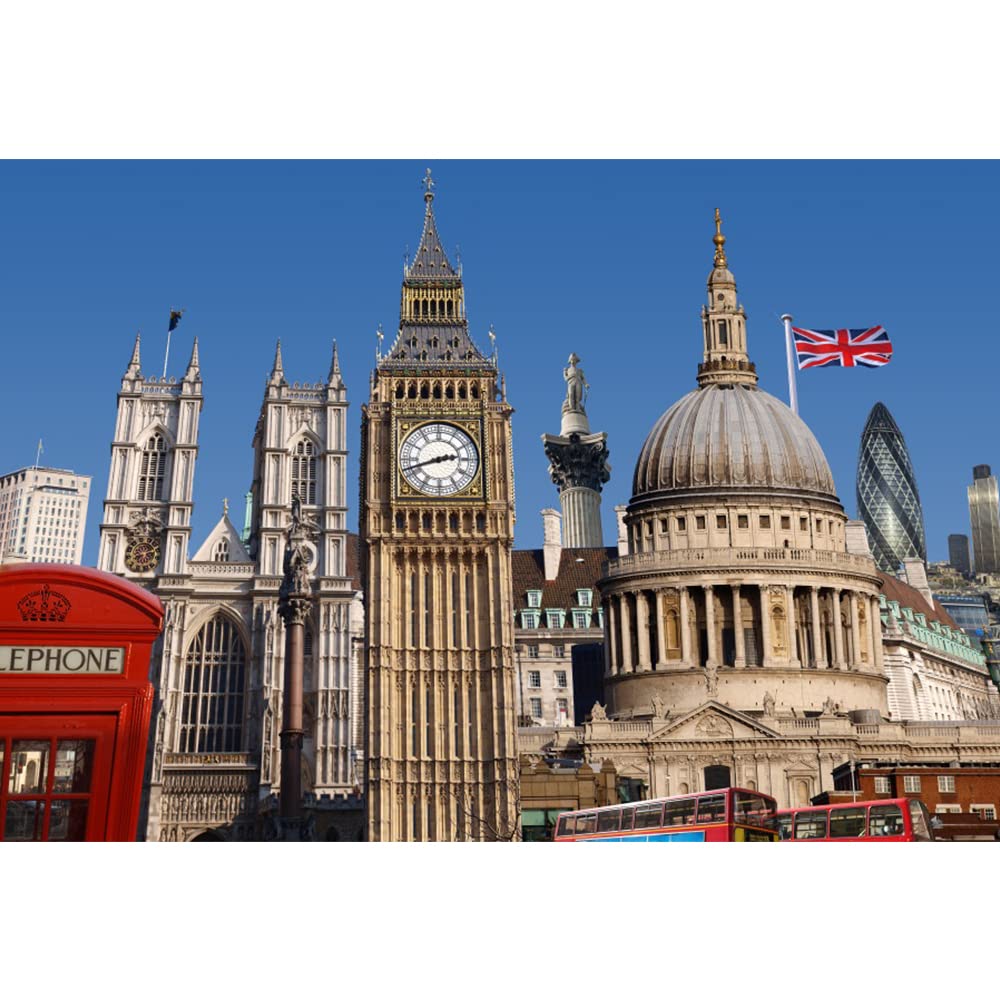 Aoihrraan 2,2x1,5m Big Ben Backdrop London Bell Tower Red Telephone Booth Famous City Landscape Photography Background Tour Vacation Wedding Shoots Kids Adults Travel Portrait Photo Studio Props