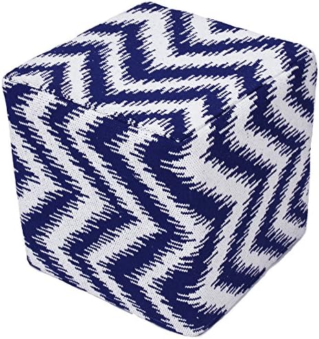 Design Accents Chevron Hand Woven Pouf, 18-Inch by 18-Inch by 18-Inch, Indigo/Ivory
