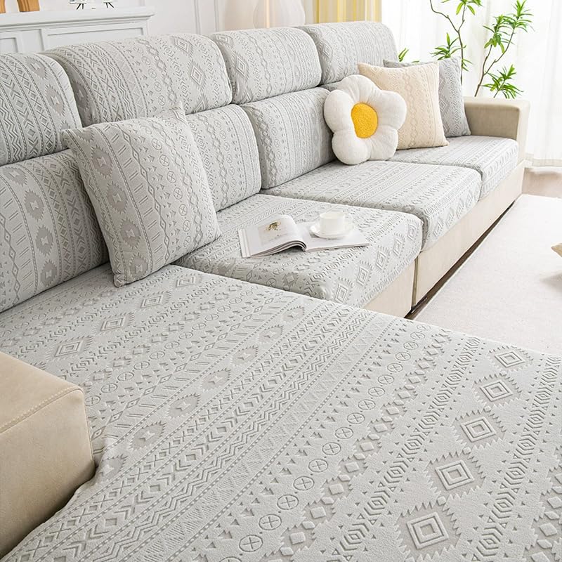 Photo 1 of 1pc only   AUCOOMA Boho Textured Slipcover Cushion Cover,Warm Fashion Decorative Sofa Protective Couch Covers Headrest Large Chaise Triple Back Seat (1PC Large,Gray)