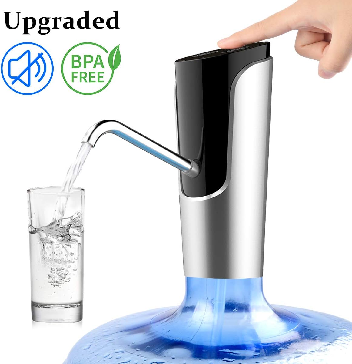 Water Bottle Pump, Low Noise USB Charging Automatic Drinking Water Pump for Universal 1-5 Gallon Bottle, Portable Wireless Water Dispenser for Home Kitchen Office Outdoor Use by Newoer