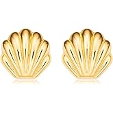 Plikin Starfish Shell Earrings Pearl Drop Dangle 14K Gold Plated Chunky Beach Earrings Summer Ocean Jewelry Gift for Women