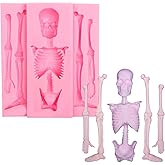 Skull Skeleton Fondant Silicone Mold, Halloween Candy Kitchen Baking Mold for Cake Decoration Cupcake Topper Chocolate Gum Paste Sugar Craft