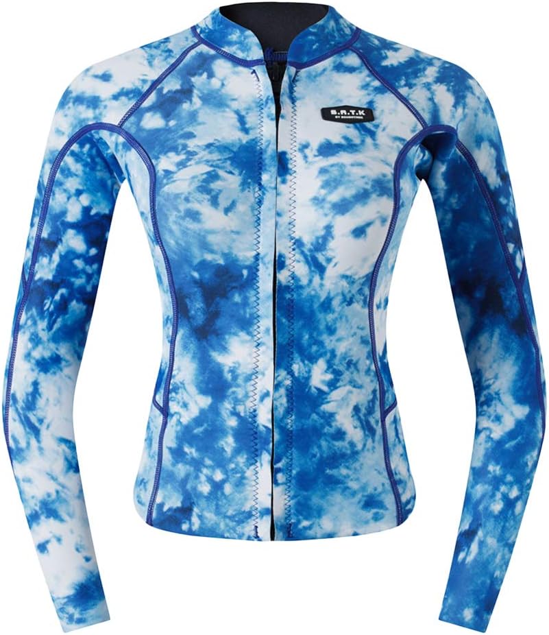 Injoyo Womens Wetsuit Top 2mm Neoprene Long Sleeve Jacket Front Zipper Rash Guard Swim Top for Diving Snorkeling Surfing Kayaking