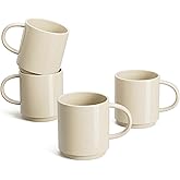 Sweese Stackable Coffee Mugs - 10 Oz Porcelain Cups for Specialty Coffee Drinks, Cappuccino, Cafe Mocha, Latte and tea, Set of 4, Beige