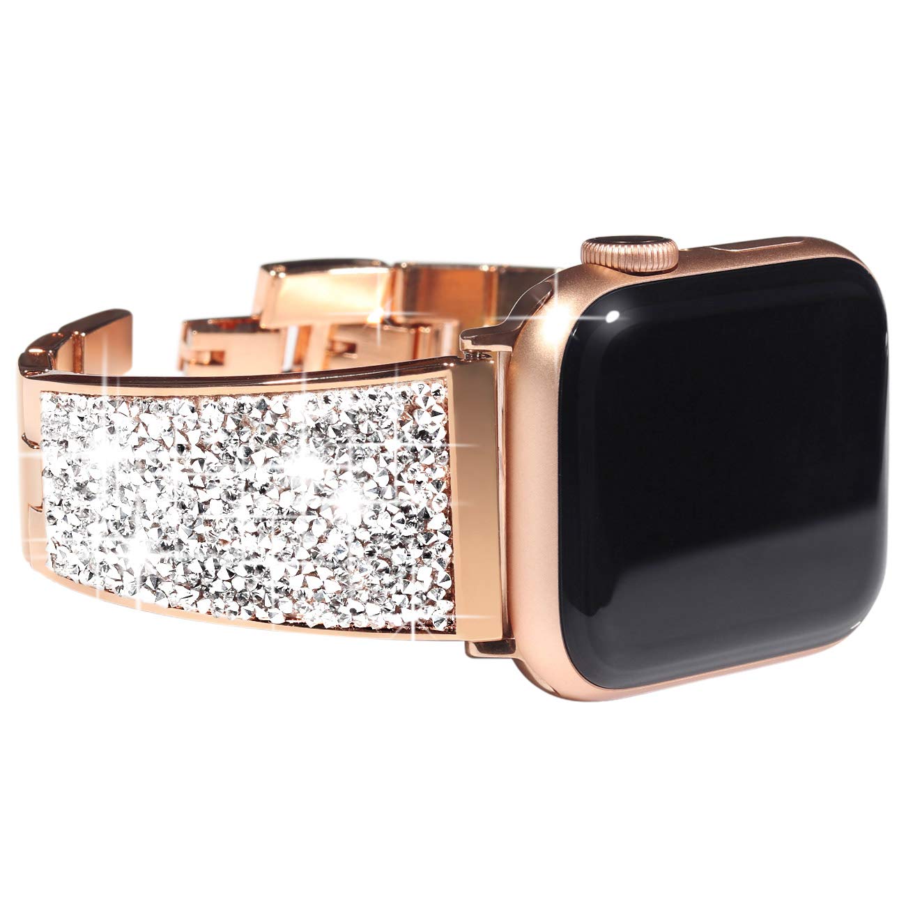 NewWays Compatible with Apple Watch Strap 46mm 45mm 44mm 42mm(Series 3 2 1),Women Crystal Diamond Bling Bracelet Replacement Band for iWatch Series 11/10/9/8/7/6/5/4/3/2/1/SE,Crystal Rosegold โ image 1