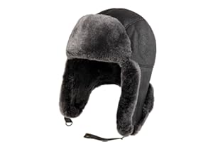 Men’s Shearling Leather Trapper Hat – Aviator Winter Cap with Genuine Sheepskin Ear Flaps | Cold Weather Hat | Ushanka