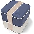 monbento - Large Bento Lunch Box MB Square blue Natural with Compartments - Leakproof Lunch Box for Work/Picnic/Meal Prep - BPA Free – Microwave & Dishwasher Safe - Blue