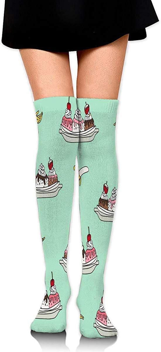 Funny Banana Split Ice Cream Fabric Summer Food Fabric Andrea Lauren Design Mint Knee High Warmer (25.59inchs) Sports Compression Socks