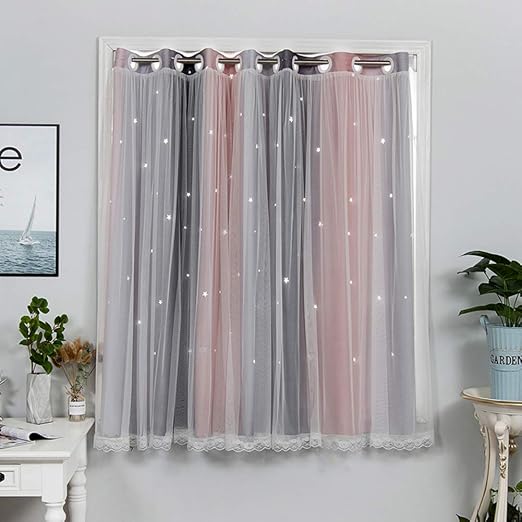 Amazon.com: Double-Deck Starry Blackout Voile Half Curtains Color