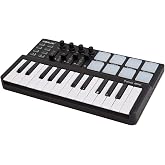 Btuty 25-Key MIDI Keyboard &amp; Drum Pads with USB Audio Interface | 4 knobs &amp; 4 sliders with 4 banks. USB plug-and-play. Velocity keys &amp; pads. Mac/PC compatible. Compact for studio or travel.