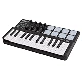 Btuty Mini 25-Key Midi Keyboard Controller With 8 Velocity-Sensitive Drum Pads, Portable USB Audio Interface With Assignable Knobs & Sliders For Music Production