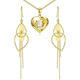 SISGEM 18K Gold Heart Pendant Wheat Chain Necklace and Interlock Circle Earrings Jewelry Set for Women