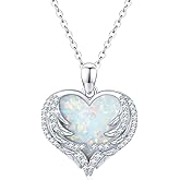 CUOKA MIRACLE Heart Necklace Angel Wing Heart Opal 925 Sterling Silver Women Pendant Guardian Angel Wings Pendant Necklace Dainty Opal Jewelry Birthday Gifts for Mom Women