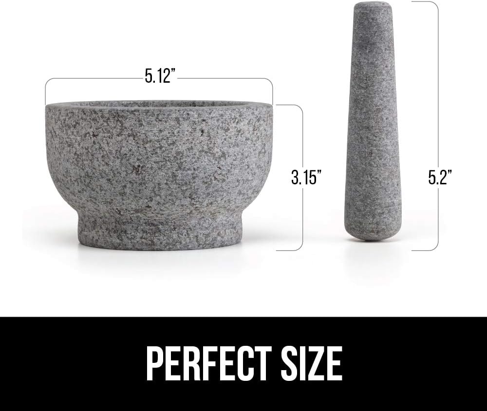 Gorilla Grip Original Mortar and Pestle Set, Slip Scratch Resistant Bottom, Heavy Duty Polished Granite Guacamole Molcajete Bowl Kitchen Spices, Herbs, Pesto Grinder, Small 5 Inch Holds 1.5 Cups, Gray: Kitchen & Dining