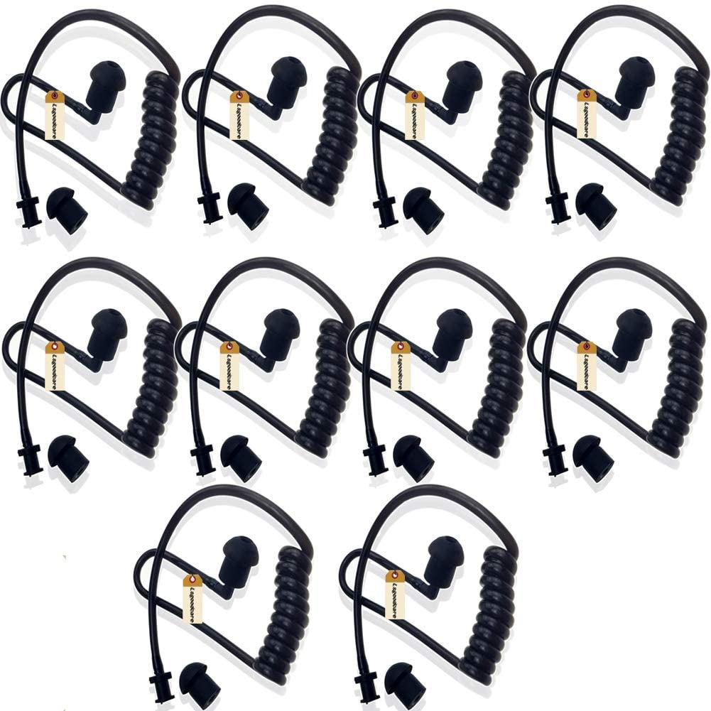 Replacement Coil Audio Tube, Lsgoodcare 10Pcs Twist On Acoustic Tube Replacement Black with Mushroom Earbuds Eartips Compatible for Motorola Midland Kenwood Two Way Radio Surveillance Headset Earpiece