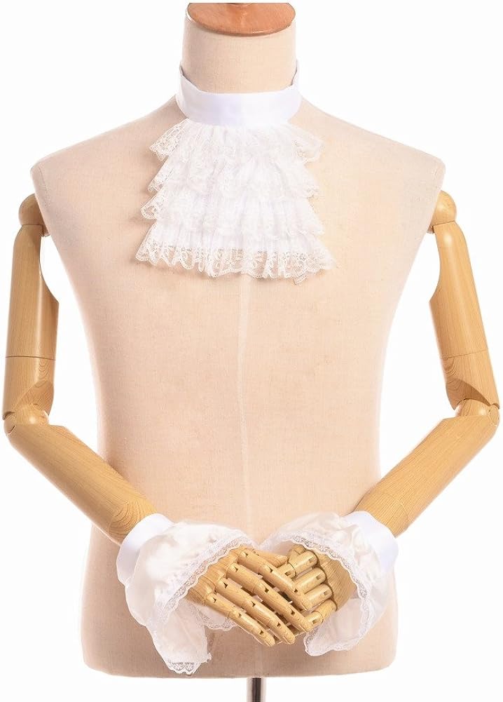 BLESSUME Lace White Jabot Cuffs, M, Little White Jabot Cuffs Set - Image 3
