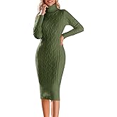 Fangetey Womens Long Sleeve Turtleneck Sweater Dresses Knitted Bodycon Midi Sheath Jumper Dresses