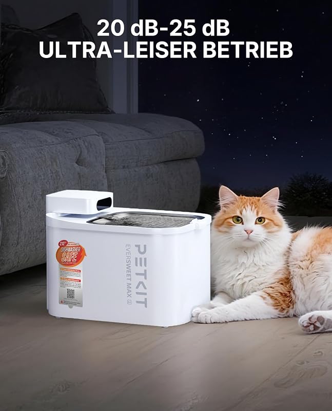Intelligenter Haustier Trinkbrunnen, 3L Edelstahl & BPA-frei,Leise 26dB mit Bewegungssensor, Lange Batterielebensdauer,Spülmaschinenfest,Flüsterleise Katzenbrunnen Hundetrinkbrunnen
