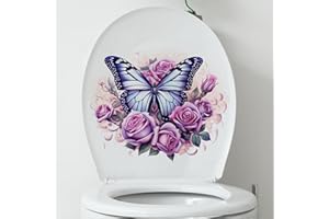 Bonfage Beautiful Rose Butterfly Flower Toilet Cover Sticker Decals,Fish Bird Flower Leaf Waterproof Toilet Lid Tank Seat Decals Cistern Self-Adhesive Bathroom Wall Sticker, White