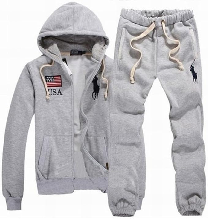 Amazon Polo Ralph Lauren ポロラルフローレン パーカー セットアップ 秋冬 厚手 メンズ スウェット ズボン 上下セット グレー Lサイズ 並行輸入品 上下セット 通販