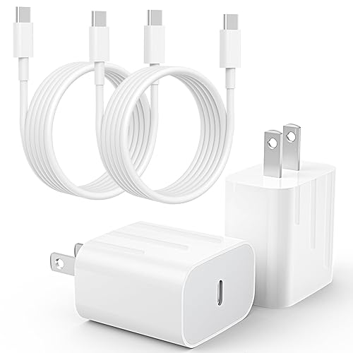 20W USB C Fast Charger Compatible with iPhone 16/16 Plus/ 16 Pro Max/ 15/ iPad Pro, 2Pack PD USB C Charger Block with 6FT Type C to C Cable