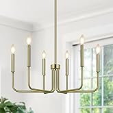 Lynnoland Brass Chandelier, 6-Light Farmhouse Chandeliers for Dining Room Lighting Fixtures Hanging, Vintage Candle Pendant L
